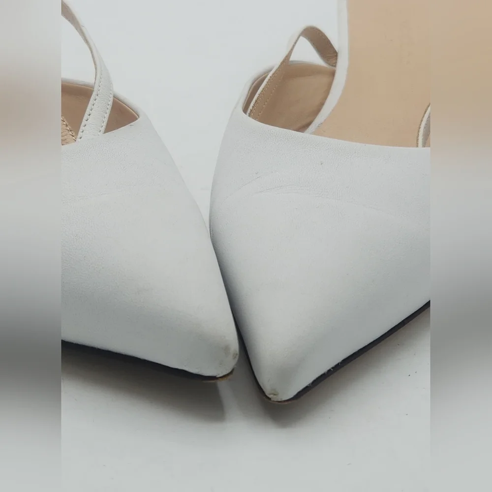 Club Monaco White Leather Pointed Toe Slingback Kitten Heels Size 37.5